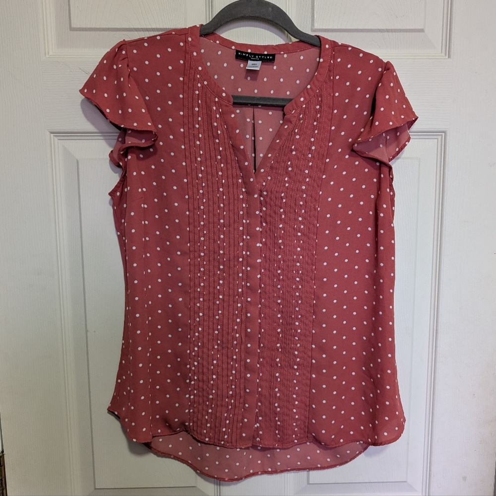 FINAL PRICE Simply Styled Petite Polka Dot Blouse PL Pleated Ruffle Sleeve Mauve
